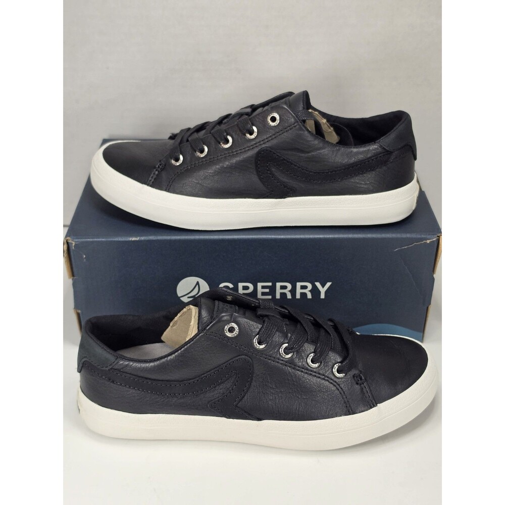 New Sperry Black Leather Sneakers Womens 6 Low Top Lace Up